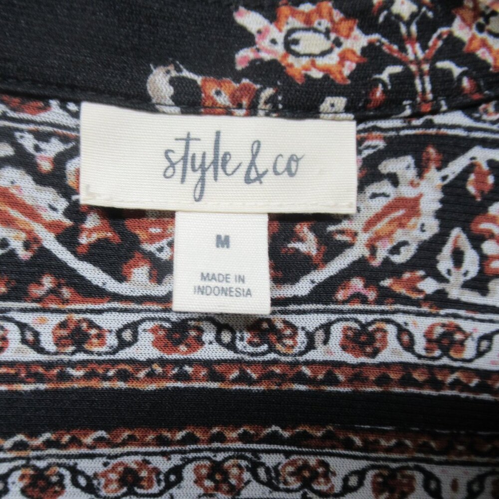 Black Geometric Pattern Boho Tunic With Lace Trim - image 3